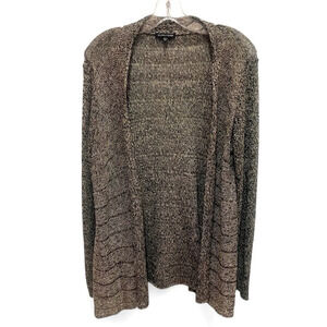 EILEEN FISHER grey/black open weave linen & wool Italian yarn cardigan size M